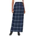 Plus Size Women's Side-Button Wool Skirt by Jessica London in Navy Shadow Plaid (Size 24 W) Wool Faux Wrap Plaid Maxi Skirt