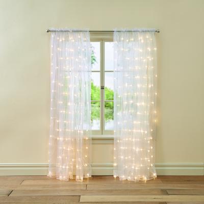 Wide Width Pre-Lit Rod-Pocket Curtain Panel by BrylaneHome in White (Size 54