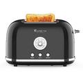 Toaster 2 Slice Retro Toaster Stainless Steel with 6 Bread Shade Settings and Reheat Cancel Defrost Function, Cute Bread Toaster with Extra Wide Slot and Removable Crumb Tray (Black)