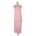 Summer and Sage Casual Dress - Midi Crew Neck Sleeveless: Pink Color Block Dresses - Women's Size X-Large