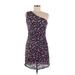 Dress the Population Cocktail Dress - Mini One Shoulder Sleeveless: Black Floral Dresses - Women's Size Small