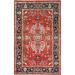 Shahbanu Rugs Tomato Red Hand Knotted Afghan Peshawar with Serapi Heriz Design Natural Dyes Densely Woven Wool Rug (3'0"x4'10")