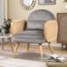 Amchair with Rattan Armrest and Metal Legs Upholstered Mid Century Modern Chairs for Living Room