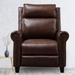 Genuine Leather Manual Recliner, Modern Rivet Decoration Sofa Chair with Round Armrests for Living Room, Home Theater Recliner