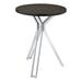 43 Inch Modern Bar Table, Gray Round Top, Polished Chrome Angled Legs