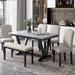 6-Pcs Kitchen Table Set with 4 Upholstered Chairs & 1 Bench, Modern Dining Table with Faux Marble Tabletop & V-Shaped Table Legs