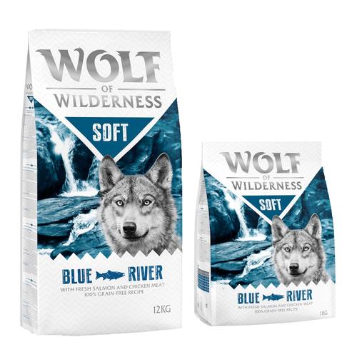 12 + 2 kg gratis! 14 kg Wolf of Wilderness Trockenfutter - 'Soft' Blue River - Lachs (halbfeucht)