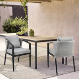 Aileen Grey Wicker Rattan and Black Aluminum Outdoor Dining Chairs - Set of 2