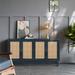 Softly Lacquer Finishes Accent Storage Cabinet Sideboard Wooden Cabinet with Antique Deep Blue 4Doors for Living Room