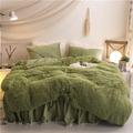 Sacebeleu Winter Bed Linen 135 x 200 cm Plush Long Hair Fluffy Flannel Flannelette Duvet Cover Avocado Green Winter Bed Linen Warm Duvet Cover and 1 Pillowcase 80 x 80 cm with Zip