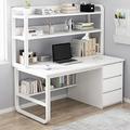 FAANAS Computer Desk with Hutch and Bookshelf,Home Office Desk with 3 Drawer Industrial Study Writing Table Workstation for Home and Office(47 Inch, White)