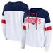 Women's Fanatics Branded White/Navy New England Patriots Plus Size Even Match Lace-Up Long Sleeve V-Neck Top