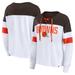 Women's Fanatics Branded White/Brown Cleveland Browns Plus Size Even Match Lace-Up Long Sleeve V-Neck Top