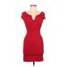 Lovely Day Casual Dress - Bodycon: Red Solid Dresses - Women's Size Medium