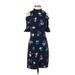 Rebecca Taylor Casual Dress - Sheath Cold Shoulder Short sleeves: Blue Print Dresses - Women's Size 2