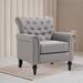 Armchair - Alcott Hill® Burriss 30.7" Wide Tufted Armchair Linen/Wood in Gray/White/Brown | 34.05 H x 30.7 W x 29.92 D in | Wayfair