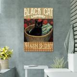 Trinx Black Cat Laundry 2 - 1 Piece Rectangle Graphic Ar Black Cat Laundry 2 On Canvas Graphic Art Canvas in Black/Brown/Red | Wayfair