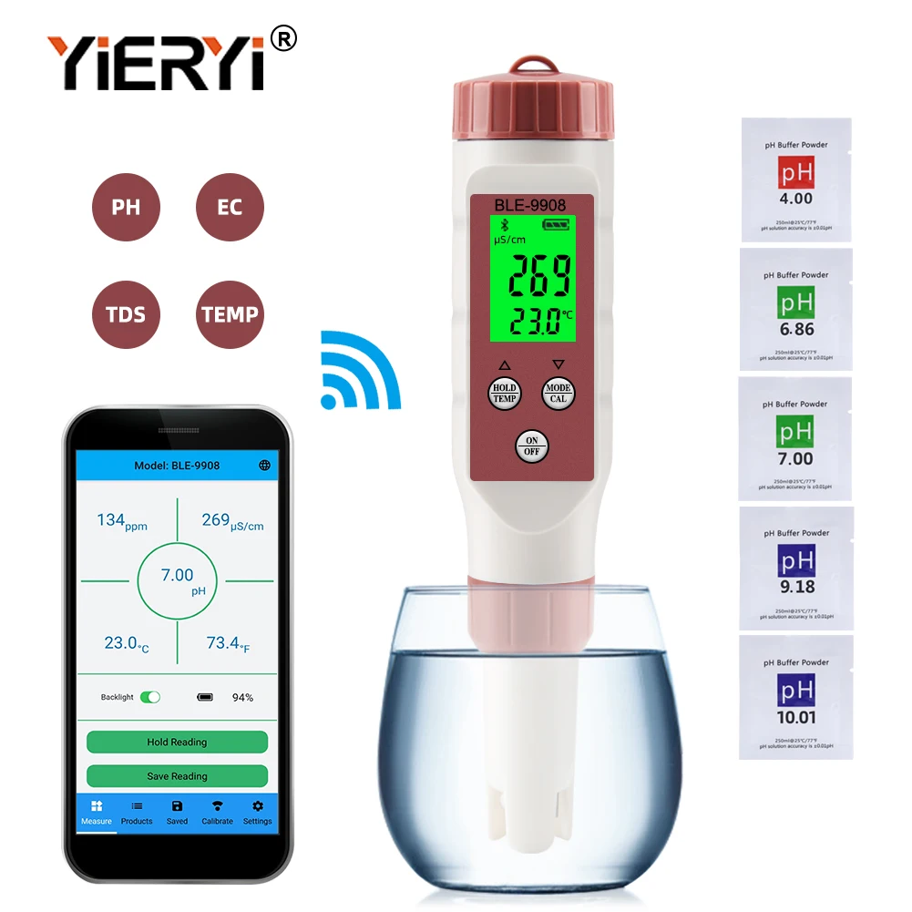 Yieryi Neue Bluetooth PH Meter PH/EC/TDS/TEMP Meter APP Intelligente Steuerung Wasser Qualität Tester ATC für Trinkwasser Aquarien Image