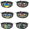 Beliebte Schmuck Glas Anhänger Leder Armband Ukrainischen Flagge Perlen Leder Armband Unisex