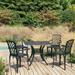 moobody 5 Piece Bistro Set Cast Aluminum Coffee Table with Umbrella Hole and 2 Garden Chairs Outdoor Dining Set Black for Bar Patio Balcony Garden Yard Lawn Terrace