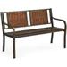 Patio Garden Bench Heavy-Duty Ergonomic Loveseat W/Powder Coated Steel Frame Decorative Rattan Backrest & Curved Armrest For Outdoor Garden Backyard Lawn Porch Park Bench