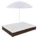 moobody 2-Person Outdoor Lounge Bed with Umbrella Both Side Adjustable Patio Double Sun Lounger Cushioned Poly Rattan Sunbed Balcony Garden Pool Lawn Backyard Furniture (Brown)