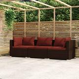 moobody 3-Seater Patio Sofa with Cushions Brown Poly Rattan Middle Sofa and 2 Corner Sofa Sectional Sofa for Garden Lawn Courtyard Balcony
