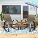 Iwicker Set of 2 Outdoor Wicker Rocking Chairs All Weather Patio Bistro Rocker Chairs for Garden Patio Porch Brown