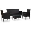 moobody Set of 4 Patio Lounge Set White Cushioned 3-Seater Sofa with 2 Armchairs and Coffee Table Black Poly Rattan Sectional Outdoor Conversation Set for Patio Backyard Balcony