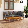 moobody 4 Piece Patio Lounge Set with Dark Gray Cushions Bench with Right Arm Corner and Middle Sofa Table Conversation Set Acacia Wood Outdoor Sectional Sofa Set for Garden Balcony Yard Deck