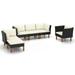moobody 6 Piece Garden Conversation Set Cushioned Middle Sofa and 3 Corner Sofas with Single Sofa Footstool Black Poly Rattan Sectional Outdoor Furniture Set for Patio Backyard Patio Balcony