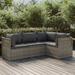 moobody 4 Piece Patio Set with Cushions Gray Poly Rattan