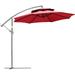 9 Offset Patio Umbrella With Base Steel Hanging Cantilever Umbrella 2-Tier Easy Tilt Polyester Shade 8 Ribs Crank Cross Base Red