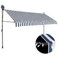 moobody Manual Retractable Awning with LED Outdoor Window Door Canopy Sunshade Shelter Blue White for Patio Balcony Backyard Garden Deck 157.5 Inch