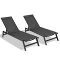 PEACNNG Outdoor 2-Pcs Set Chaise Lounge Chairs Five-Position Adjustable Aluminum Recliner All Weather For Patio Beach Yard Pool ( Gray Frame/ Black Fabric)