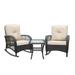 HLONK 3 Pieces Wicker Patio Rocking Chair Set Rattan Rocking Chair Furniture with Glass Table Dark Brown