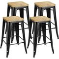 HTYSUPPLY Metal Bar Stools Set of 4 Counter Height 26 Stools with Wooden Seat Stackable Indoor/Outdoor Barstools 330 lbs Capacity