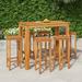 moobody 7 Piece Outdoor Dining Set Acacia Wood Rectangle Bar Table and 6 Stool Chairs Wooden Patio Bar Set for Terrace Yard Balcony Poolside Furniture