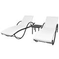 moobody Set of 3 Outdoor Patio Sun Lounger Set Poly Rattan Sun Bed Includes 2 Adjustable Chaise Lounge Chair with Cushions and 1 Table Pool Beach Deck Backyard Garden Furniture