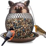 Squirrel Proof Bird Feeders Cute Cat Shaped Bird Feeder Heavy Duty Copper Wild Bird Feeder with Hook for Outdoor Hanging Garden Yard Outside Decoration