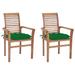 moobody 2 Piece Garden Chairs with Green Cushion Teak Wood Outdoor Dining Chair for Patio Balcony Backyard Outdoor Furniture 24.4 x 22.2 x 37 Inches (W x D x H)