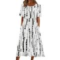 knqrhpse Summer Dress Midi Dresses For Women Women Summer Casual Print Round Neck Short Sleeve Loose Dress Bohemian Summer Beach Dress With Pocket Womens Dresses Black Dress XL