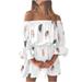 knqrhpse Corset Dress Long Dresses For Women Beach Off Shoulder Tunic Casual Loose Fit Bell Sleeve Mini Floral Dress Womens Dresses White Dress 3XL