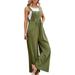 knqrhpse Jumpsuits For Women Wide Leg Pants For Women Pocket Women Romper Strap Solid Playsuit Button Long Jumpsuit Women s Jumpsuit Pants For Women Army Green XL