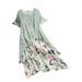 knqrhpse Casual Dresses Maxi Dress Plus Size Summer Dresses O-Neck Vintage Print Sleeve Size Maxi Women Patchwork Plus Short Summer Dress Women s Dress Womens Dresses Green Dress Xxl