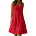 knqrhpse Beach Dresses for Women Sundresses for Women For Women Midi Dresses for Women Women s Long High Waist Tied Solid Color Round Neck Dress Womens Dresses Red Dress 5Xl