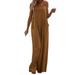 knqrhpse Jumpsuits For Women Wide Leg Pants For Women Pocket Women Romper Strap Solid Playsuit Button Long Jumpsuit Women s Jumpsuit Pants For Women Brown L