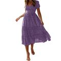 knqrhpse Casual Dresses Summer Dress Midi Dresses for Women Women s Summer Dress Flare Sleeve Dress Floral Print Casual Flowy Midi Dress Womens Dresses Purple Dress Xxl