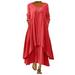 knqrhpse Casual Dresses Maxi Dress Linen Dress Irregular Solid Long Dress Sleeve Long Women Casual Loose O-Neck Dress Women s Dress Womens Dresses Red Dress Xxl