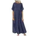 knqrhpse Plus Size Dresses Summer Dress Plus Size Summer Dresses Size Retro Dress Short Sleeve Plus Causal Dot Dress Printed Polka Beach Women s Women s Dress Womens Dresses Blue Dress 3Xl